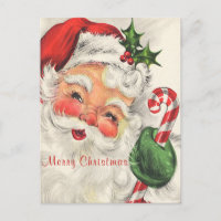 Santa Claus Rosy Cheeks Holding Candy Cane