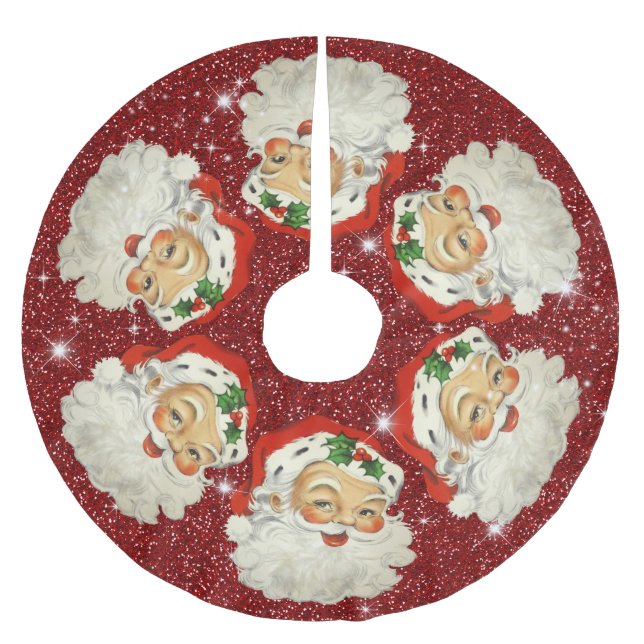 Santa Claus Roter Glitzer Sparkle Stars Weihnachte Polyester Weihnachtsbaumdecke (Vorderseite)