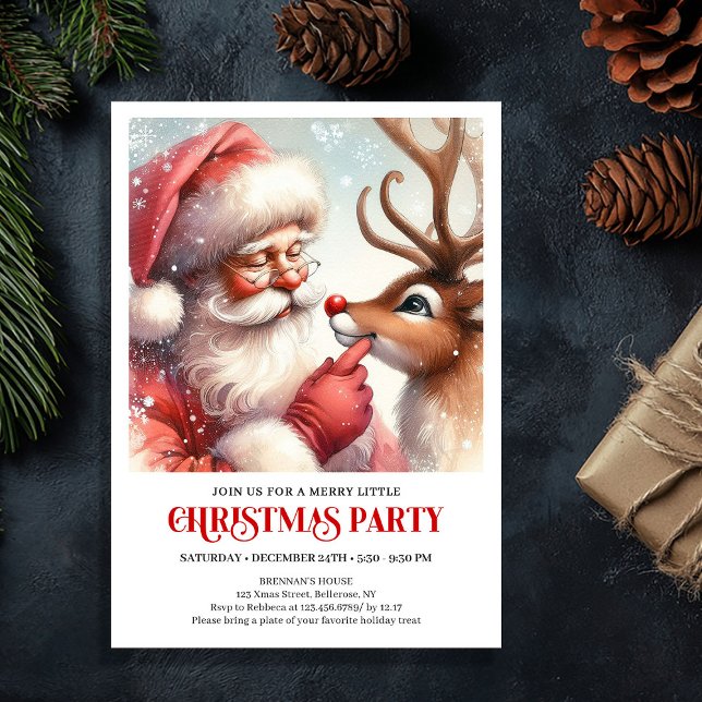 Santa Claus Rudolph Christmas Festive Winter Party Einladung (Santa Claus Rudolph Christmas Festive Winter Party Invitation

)