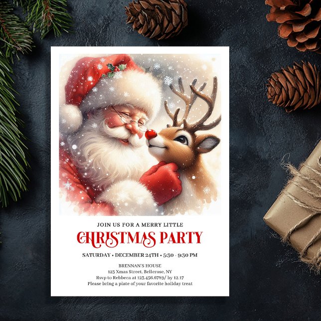 Santa Claus Rudolph Christmas Joyful Winter Party  Einladung (Santa Claus Rudolph Christmas Joyful Winter Party Invitation

)