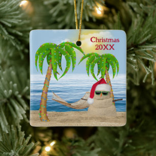 Santa Claus Sandman am Strand von Tropical Keramikornament