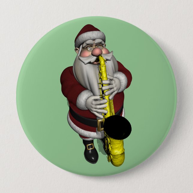 Santa Claus Saxophon spielen Button (Vorderseite)