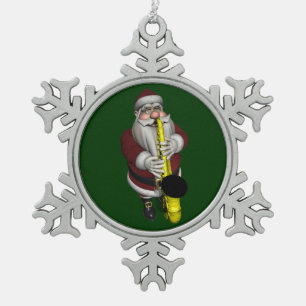 Santa Claus Saxophon spielen Schneeflocken Zinn-Ornament