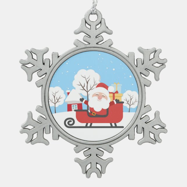 Santa Claus Schneeflocken Zinn-Ornament (Vorderseite)
