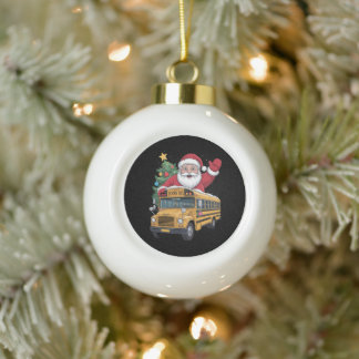 Santa Claus School Bus Christmas Tree Driver Xmas Keramik Kugel-Ornament