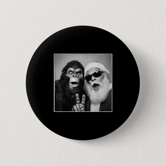 Santa Claus Selfie Bigfoot Christmas Funny Sasquat Button (Vorderseite)