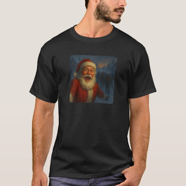 Santa Claus Selfie Zombies Apokalypse Spaß Funny T-Shirt (Vorderseite)