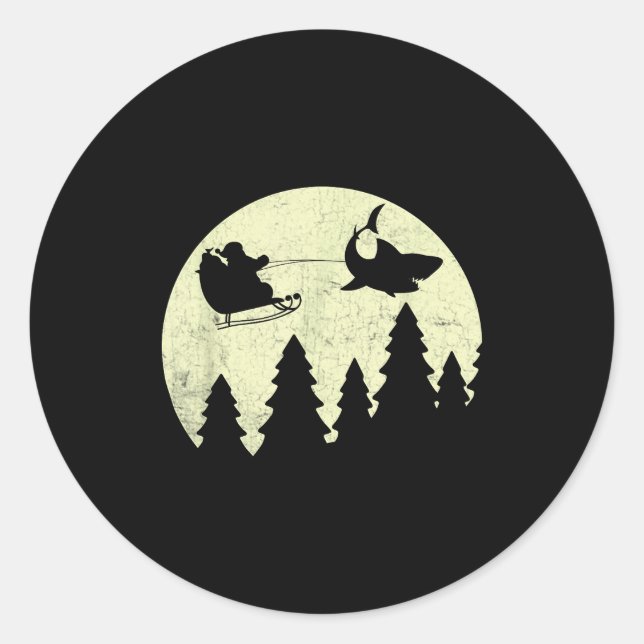 Santa Claus Shark Sleigh Christmas Funny  Runder Aufkleber (Vorderseite)