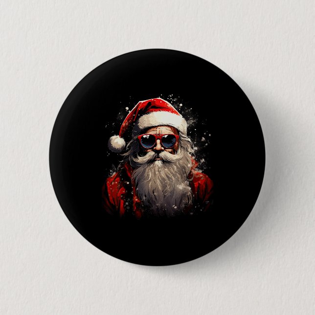Santa Claus Silhouette Christmas Sungles Caricatur Button (Vorderseite)
