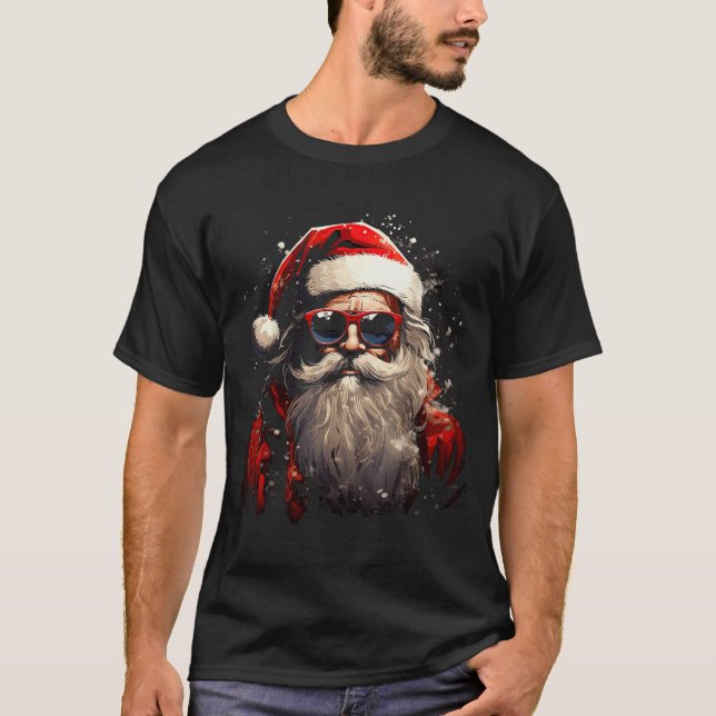 Santa Claus Silhouette Christmas Sungles Caricatur T-Shirt (Vorderseite)