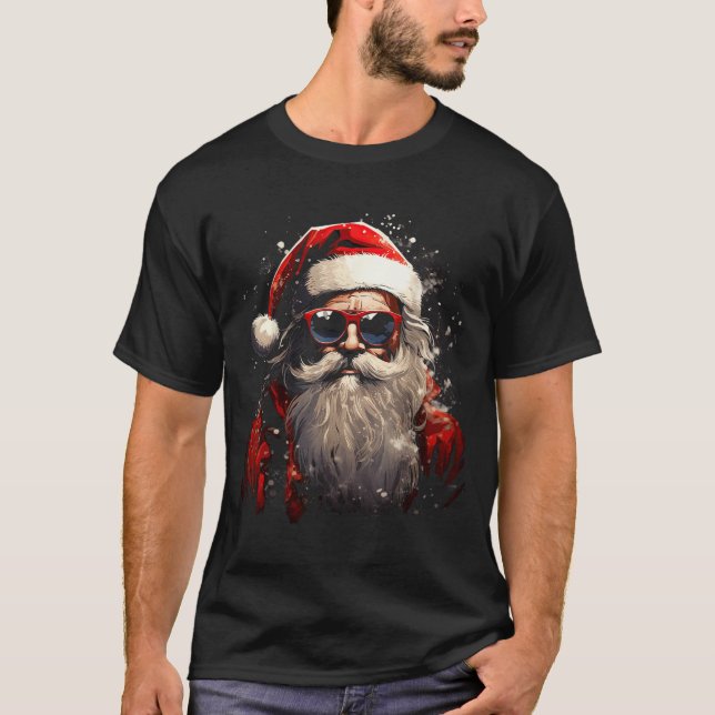 Santa Claus Silhouette Christmas Sungles Caricatur T-Shirt (Vorderseite)