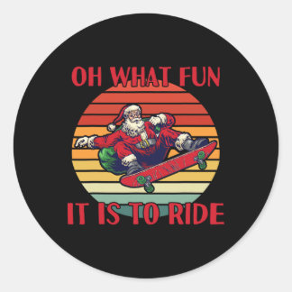Santa Claus Skateboard Weihnachten Oh Was Für Ein  Runder Aufkleber