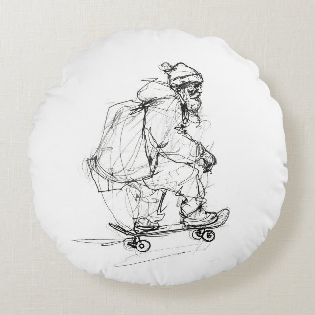 Santa Claus Skateboarding mit Presets Rundes Kissen (Vorderseite)
