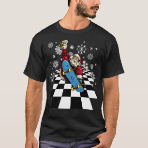 Santa Claus Skateboarding Skateboard Schneeflocken T-Shirt