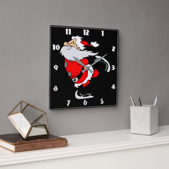 Santa Claus Skaten Quadratische Wanduhr (Büro)
