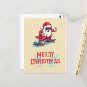 Santa Claus Skater Cartoon Illustration Postkarte