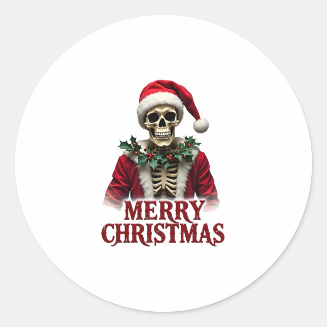 Santa Claus Skeleton Outfit Skull Funny Christmas  Runder Aufkleber (Vorderseite)