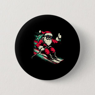 Santa Claus Skifahren - Vintage Weihnachten Winter Button