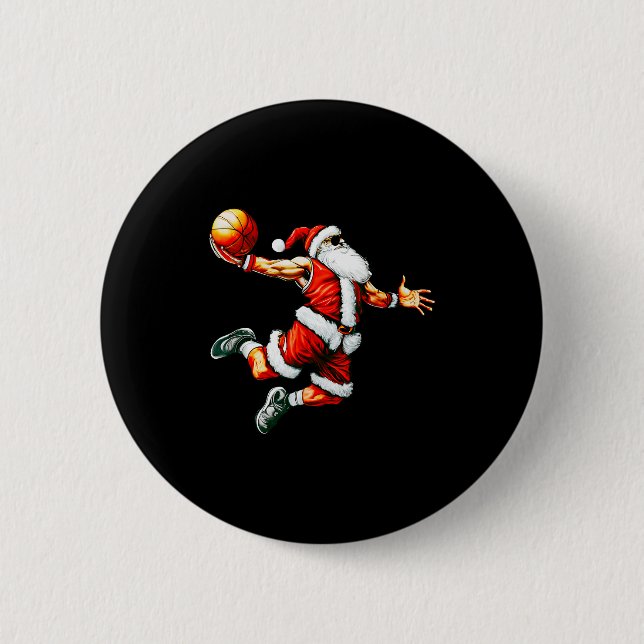 Santa Claus Slam Dunk Basketball Hoop Christmas Pa Button (Vorderseite)