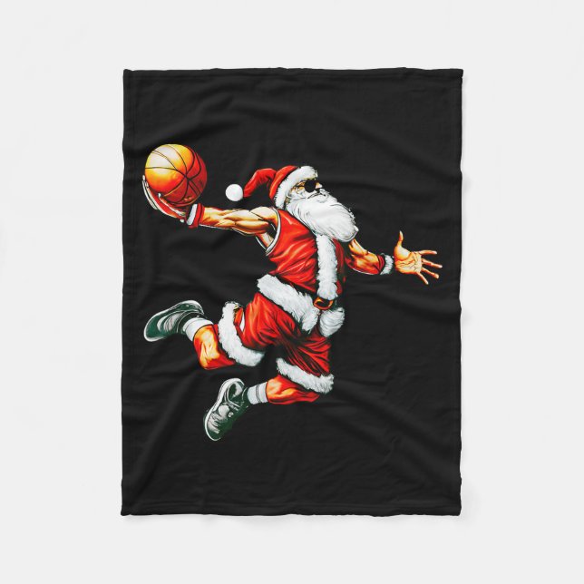Santa Claus Slam Dunk Basketball Hoop Christmas Pa Fleecedecke (Vorderseite)