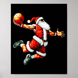 Santa Claus Slam Dunk Basketball Korb Weihnachten Poster