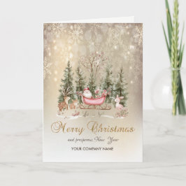 Santa Claus, Sleigh Forest Snowflakes Feiertagskarte