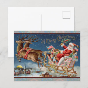 Santa Claus Sleigh mit Rentier am Heiligen Abend Postkarte