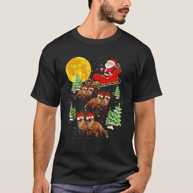 Santa Claus Sleigh Reindeer Foxes Xmas Pajama Chri T-Shirt (Vorderseite)