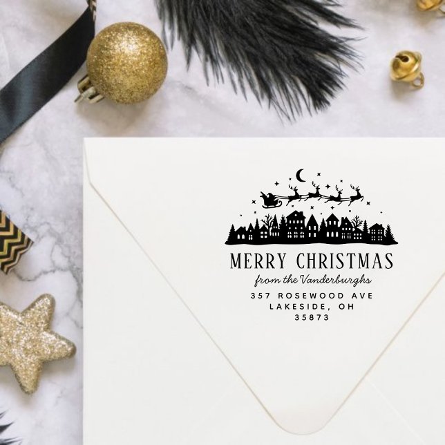 Santa Claus Sleigh Rentier Custom Rücksendeadresse Gummistempel (Santa Claus Sleigh Reindeer Custom Return Address Rubber Stamp)