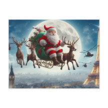 Santa Claus & Sleigh über Paris, Frankreich, skurr