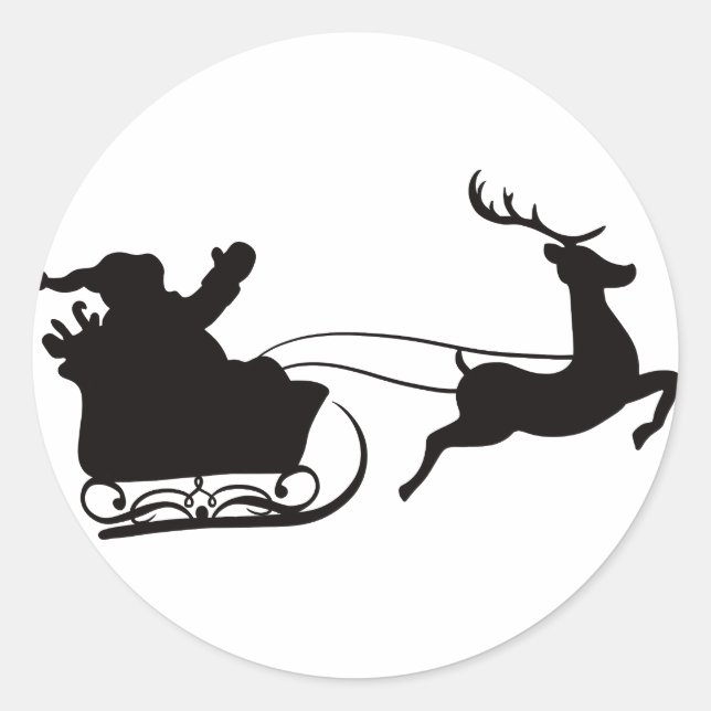 Santa Claus Sleigh und Reindeer Runder Aufkleber (Vorderseite)