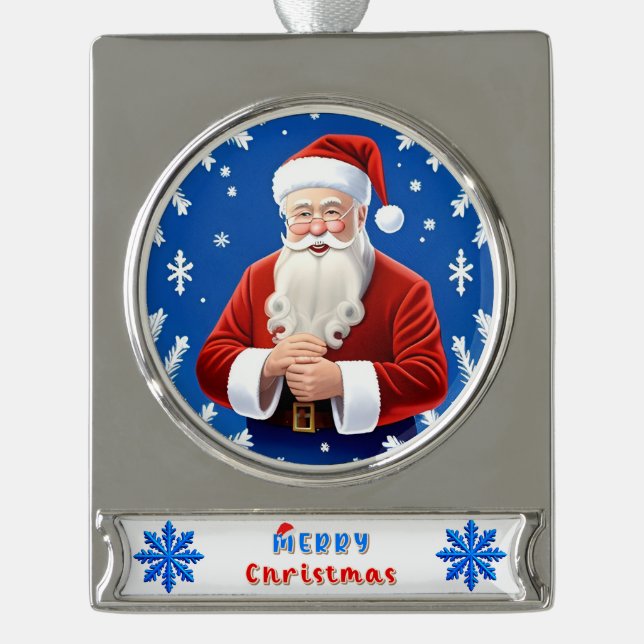 Santa Claus Smiling Banner-Ornament Silber (Vorderseite)