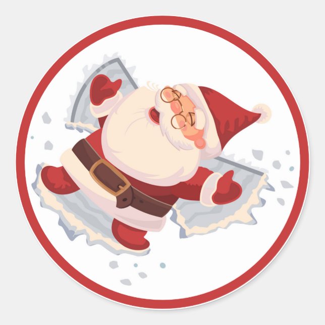 Santa Claus Snow Angel Weihnachtskleber Runder Aufkleber (Vorderseite)