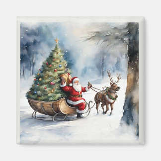 Santa Claus Snow Reindeer Sleigh Magnet