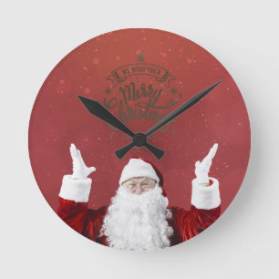 Santa Claus,Snowflakes,Red Runde Wanduhr