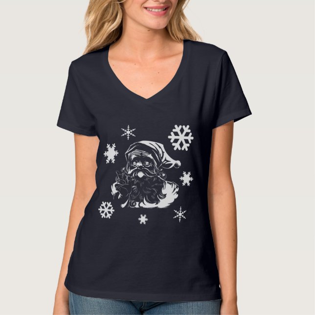 Santa Claus Snowflakes Weihnachtsblauer T - Shirt  (Vorderseite)