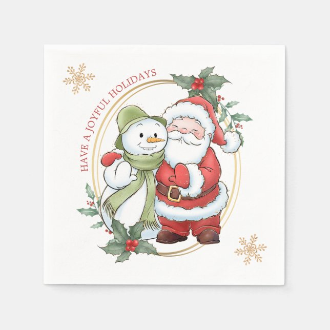 Santa Claus Snowman Weihnachten Serviette (Vorderseite)