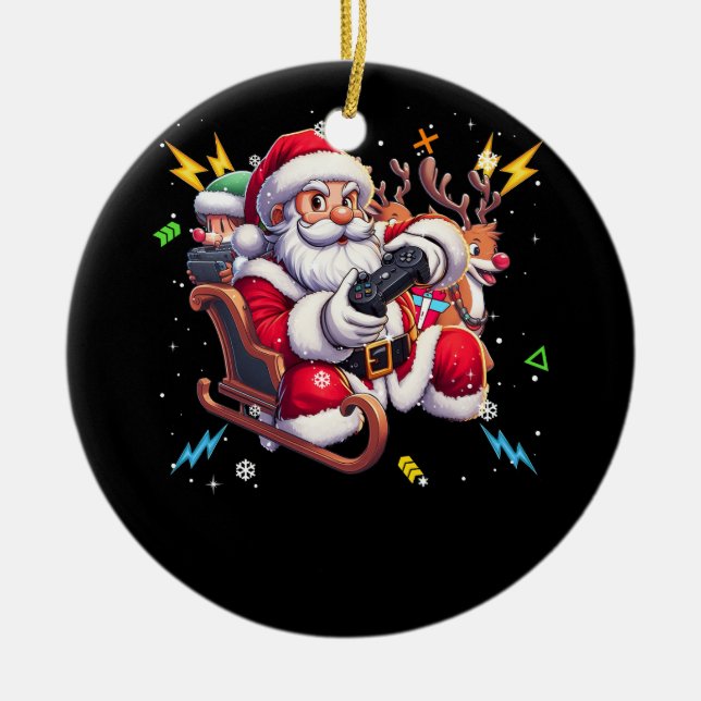 Santa Claus Spiel Weihnachts-Gamer-Videospiel Keramik Ornament (Vorne)