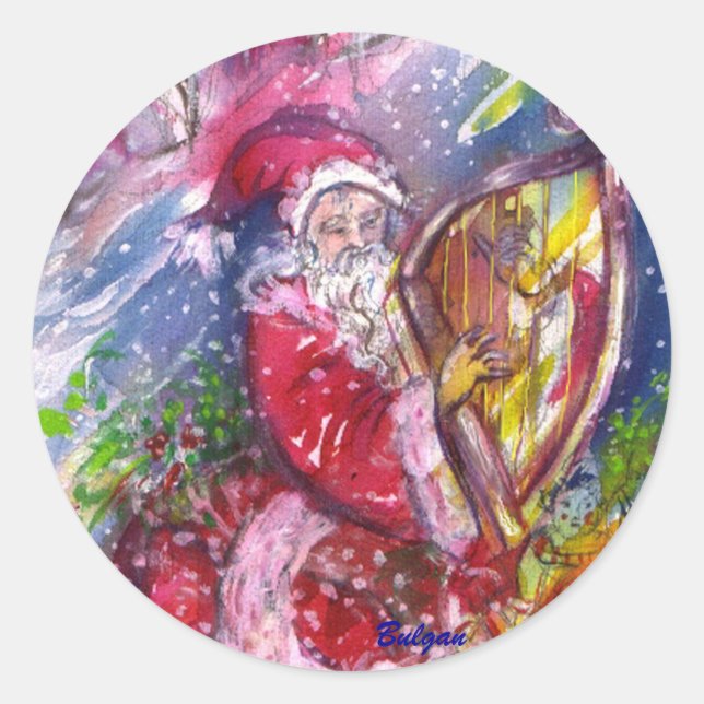 SANTA CLAUS SPIELEN HARP IM MONLIGHT RUNDER AUFKLEBER (Vorderseite)