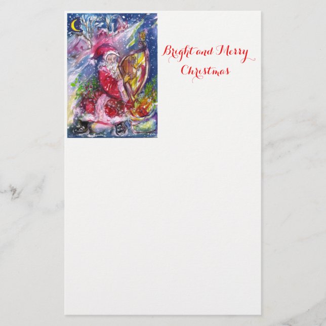 SANTA CLAUS SPIELEN HARP IN MONLIGHT Weihnachten Briefpapier (Vorderseite)