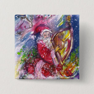 SANTA CLAUS SPIELEN HARP IN MONLIGHT Weihnachten Button
