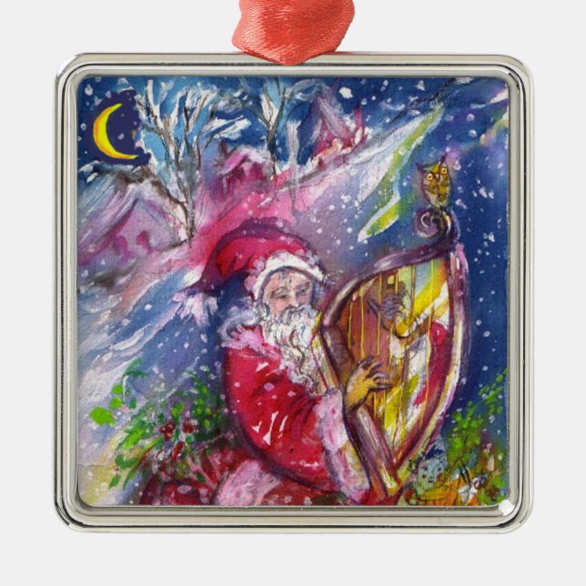 SANTA CLAUS SPIELEN HARP IN MONLIGHT Weihnachten Ornament Aus Metall (Vorne)