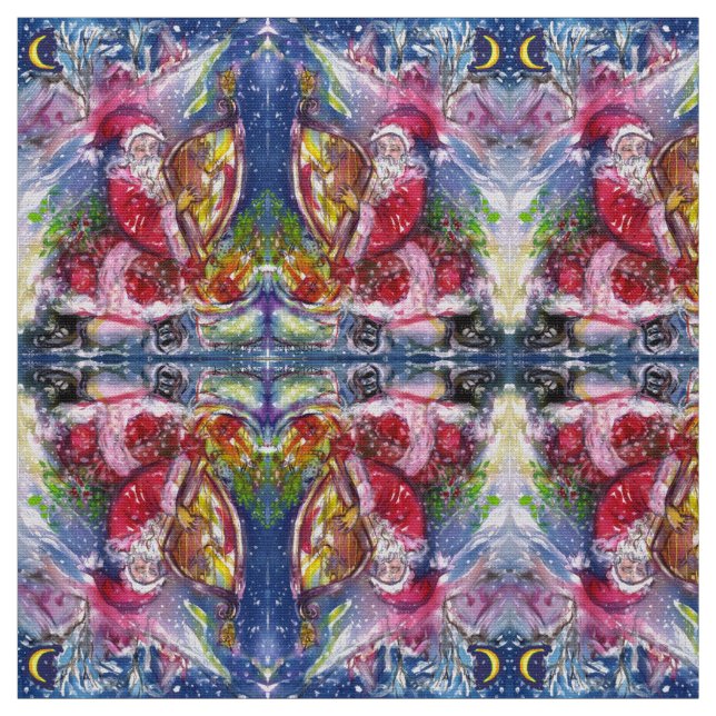 SANTA CLAUS SPIELEN HARP IN MOON LIGHT Weihnachten Stoff (Muster)