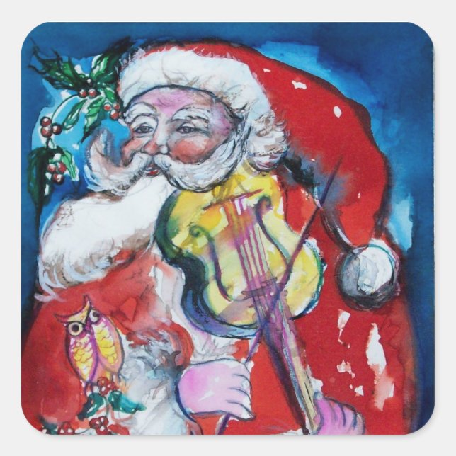 SANTA CLAUS SPIELEN VIOLIN Weihnachts-Party Quadratischer Aufkleber (Vorderseite)