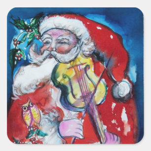 SANTA CLAUS SPIELEN VIOLIN Weihnachts-Party Quadratischer Aufkleber