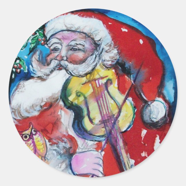 SANTA CLAUS SPIELEN VIOLIN Weihnachts-Party Runder Aufkleber (Vorderseite)