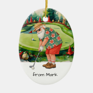 Santa Claus spielt Golf auf Golfplatz-Hintergrund Keramik Ornament
