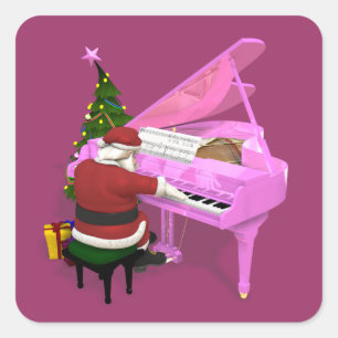 Santa Claus spielt rosa Klavier Quadratischer Aufkleber
