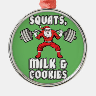 Santa Claus - Squats, Milch und Cookies Silbernes Ornament