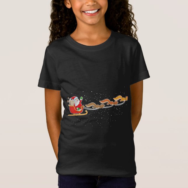 Santa Claus Squirrels Pulling Sleigh Weihnachten T-Shirt (Vorderseite)
